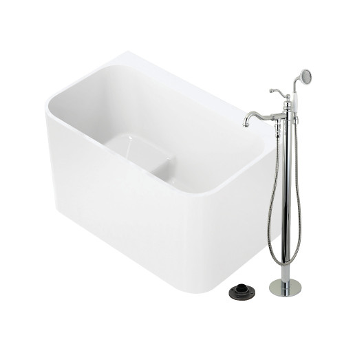 Kingston Brass 47" Acrylic Rectangular Back-to-Wall Freestanding Tub with Faucet and Drain, Glossy White/Polished Chrome - KTSQ4727131AL