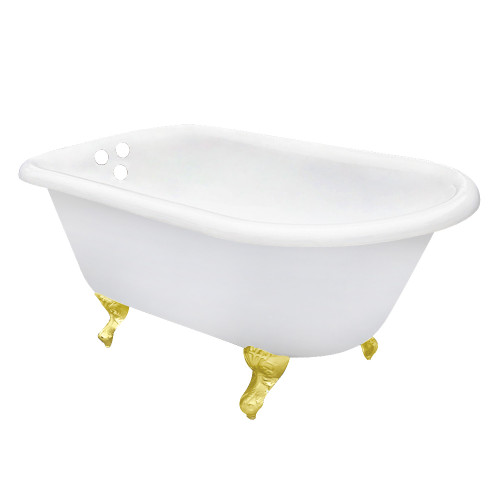 Kingston Brass 60" Cast Iron Oval Rectangular Roll Top Clawfoot Tub (3-3/8" Wall Drillings), White/Polished Brass - VCT3D603019NT2