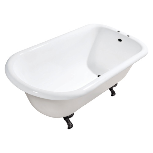 Kingston Brass 48" Cast Iron Classic Flat-Rim Roll Top Clawfoot Tub (7" Faucet Drillings), White/Matte Black - VCT7D483117W0
