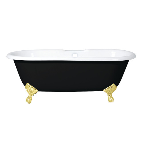 Kingston Brass 66" Cast Iron Oval Double Ended Clawfoot Tub (7" Faucet Drillings), Black/White/Polished Brass - VBT7D663013NB2