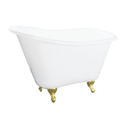 Kingston Brass 51" Cast Iron Classic Flat-Rim Single Slipper Clawfoot Tub (No Faucet Drillings), White/Polished Brass - VCTND5130NT2