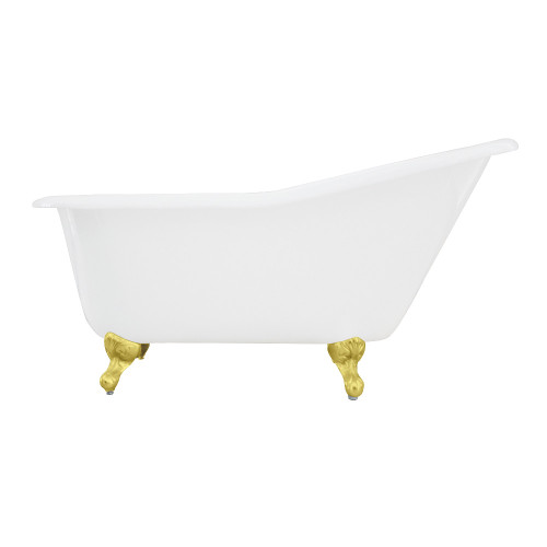 Kingston Brass 60" Cast Iron Oval Single Slipper Clawfoot Tub (No Faucet Drillings), White/Polished Brass - VCTND6030NT2