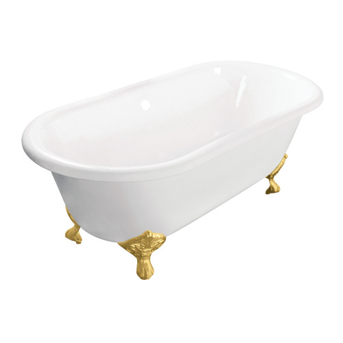Kingston Brass 60" Cast Iron Oval Double Ended Clawfoot Tub (No Faucet Drillings), White/Brushed Brass - VCTND603017NB7