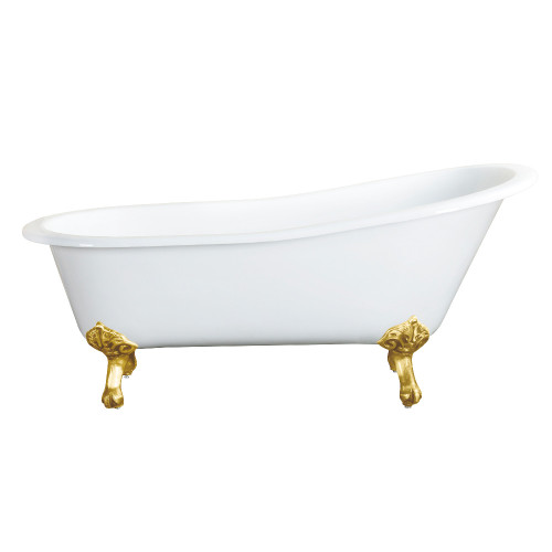 Kingston Brass 54" Cast Iron Oval Single Slipper Clawfoot Tub (No Faucet Drillings), White/Brushed Brass - VCTND5431B7