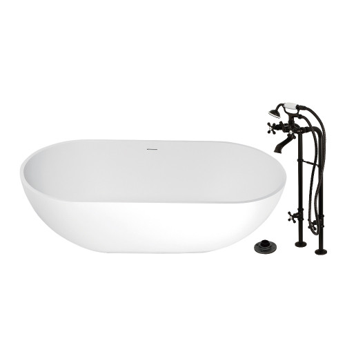 Kingston Brass 70" Solid Surface Oval Double Ended Freestanding Tub with Faucet Combo and Drain, Oil Rubbed Bronze - KRTRS7035266K5