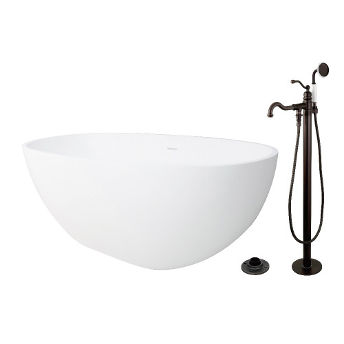Kingston Brass 65" Solid Surface Oval Double Ended Freestanding Tub with Faucet Combo and Drain, Oil Rubbed Bronze - KRTRS6531135AL