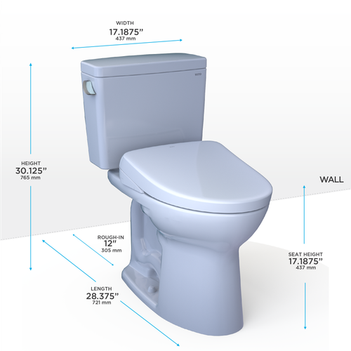 TOTO® Drake® WASHLET®+ Two-Piece Elongated 1.28 GPF Universal Height TORNADO FLUSH® Toilet with S2 Bidet Seat, Cotton White - MW7763346CEFG#01