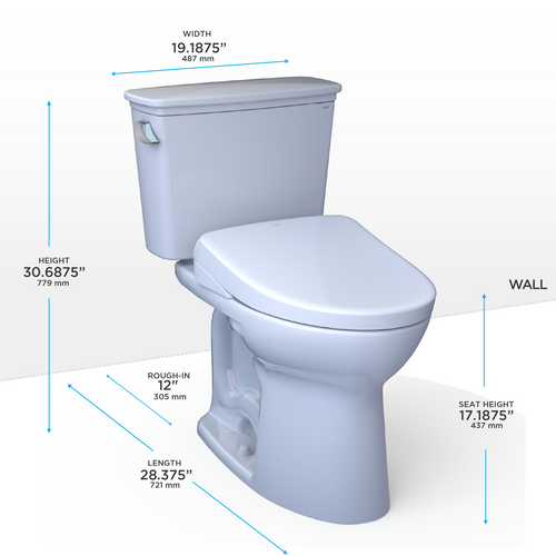 TOTO® Drake® Transitional WASHLET®+ Two-Piece Elongated 1.28 GPF Universal Height TORNADO FLUSH® Toilet with S2 Bidet Seat, Cotton White - MW7863346CEFG#01