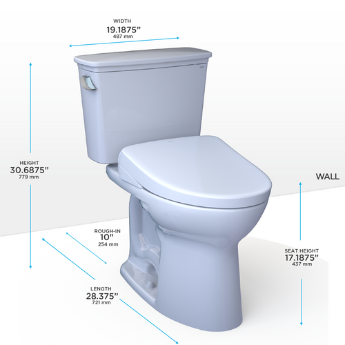 TOTO® Drake® Transitional WASHLET®+ Two-Piece Elongated 1.28 GPF Universal Height TORNADO FLUSH® Toilet with S2 Bidet Seat, Cotton White - MW7863346CEFG.10#01