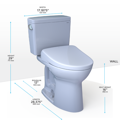 TOTO® Drake® WASHLET®+ Two-Piece Elongated 1.6 GPF TORNADO FLUSH® Toilet with S5 Bidet Seat, Cotton White - MW7763446CSG#01