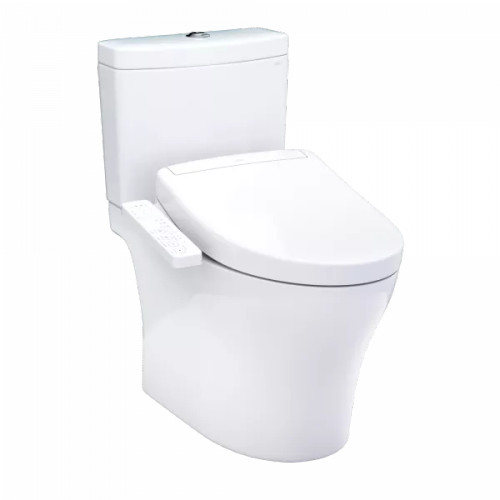 TOTO® WASHLET+®  Aquia IV Two-Piece Elongated Dual Flush 1.28 and 0.9 GPF Toilet and WASHLET S2 Bidet Seat, Cotton White - MW4463346CEMGN#01