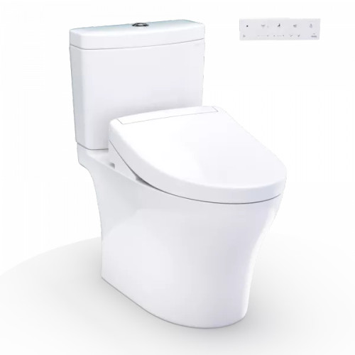 TOTO® WASHLET®+ Aquia® IV Two-Piece Elongated Universal Height Dual Flush 1.28 and 0.9 GPF Toilet and WASHLET S5 Bidet Seat, Cotton White - MW4463446CEMFGN#01