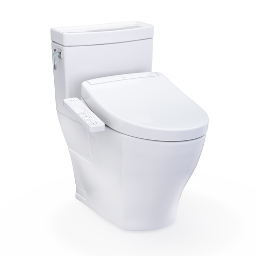 TOTO® WASHLET+® Aimes One-Piece Elongated 1.28 GPF Toilet and WASHLET S2 Bidet Seat, Cotton White - MW6263346CEFG#01