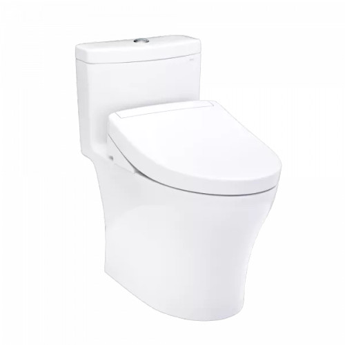 TOTO® WASHLET®+ Aquia® IV One-Piece Elongated Dual Flush 1.28 and 0.9 GPF Toilet and WASHLET S5 Bidet Seat, Cotton White- - MW6463446CEMFGN#01