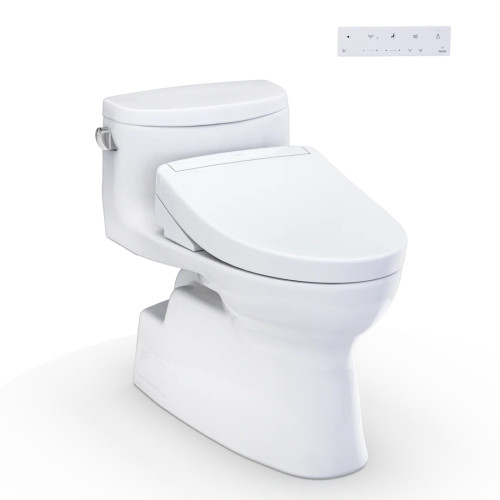 TOTO® WASHLET+® Carolina® II One-Piece Elongated 1.28 GPF Toilet and WASHLET+® S5 Bidet Seat, Cotton White - MW6443446CEFG#01