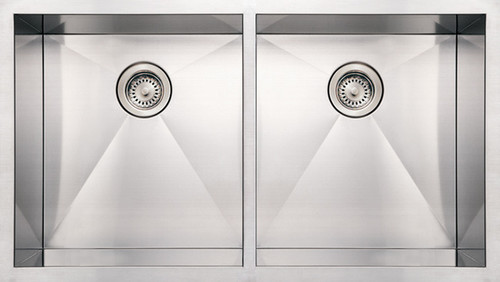 Whitehaus WHNCM3720EQ 37" Noah Commercial Double Bowl Undermount Kitchen Sink - Brushed Stainless Steel