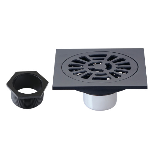 Kingston Brass Watercourse 4" Brass Square Grid Shower Drain with Flange, Matte Black - BSF4267MB