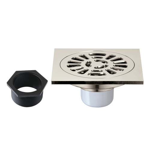 Kingston Brass Watercourse 4" Brass Square Grid Shower Drain with Flange, Polished Nickel - BSF4267PN