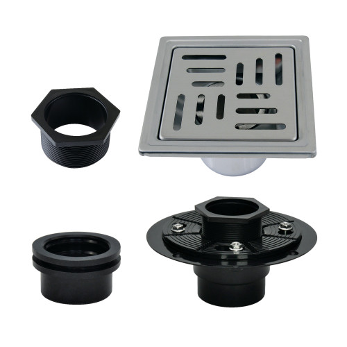 Kingston Brass Watercourse 4" Stainless Steel Square Grid Shower Drain with Flange, Polished Stainless Steel - BSFK4410SS