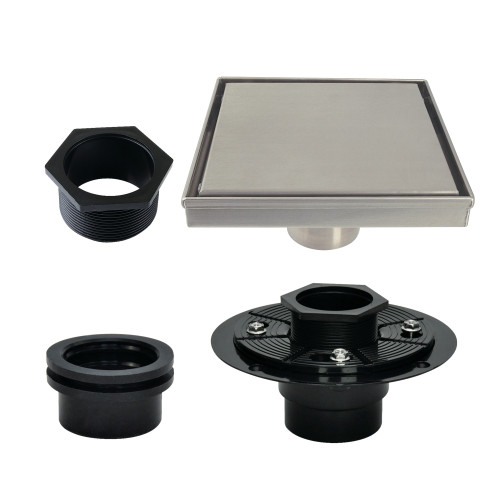 Kingston Brass Watercourse 6" Stainless Steel Square Shower Drain with Flange, Brushed Nickel - BSFK6628