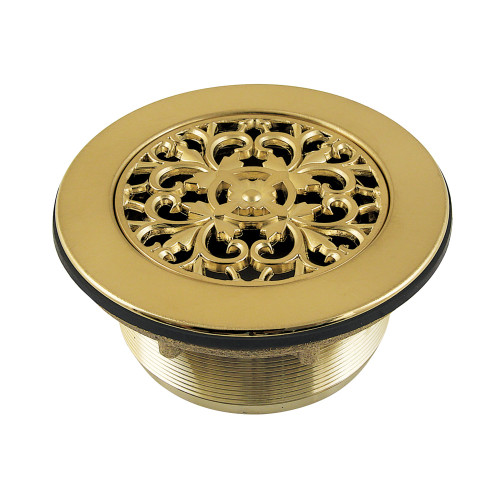 Kingston Brass Watercourse 4-1/4" Brass Round Grid Shower Base Drain with Flange, Brushed Brass - BSFT4137