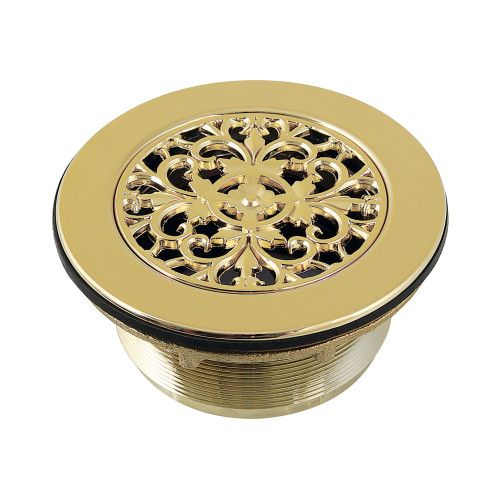 Kingston Brass Watercourse 4-1/4" Brass Round Grid Shower Base Drain with Flange, Polished Brass - BSFT4132