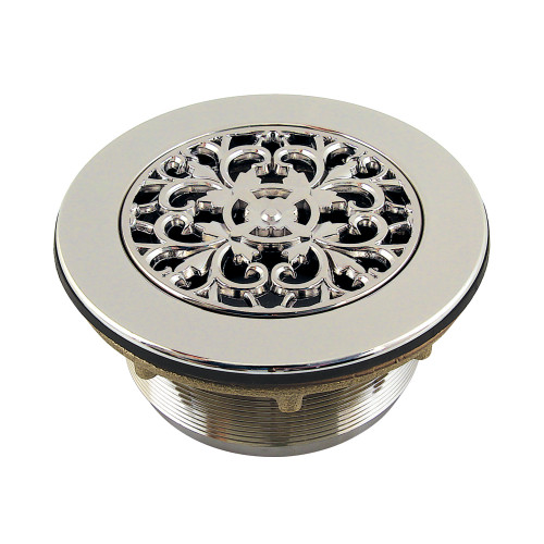 Kingston Brass Watercourse 4-1/4" Brass Round Grid Shower Base Drain with Flange, Polished Nickel - BSFT4136