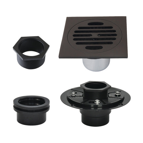 Kingston Brass Watercourse 4" Brass Square Grid Shower Drain with Flange, Oil Rubbed Bronze - BSFK4262ORB