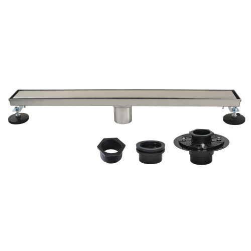 Kingston Brass Watercourse 24" Stainless Steel Linear Shower Drain with Reversible Tile Insert and Flat Grate, Drain with Base Flange and Hair Strainer, Brushed Nickel - BSFK2428