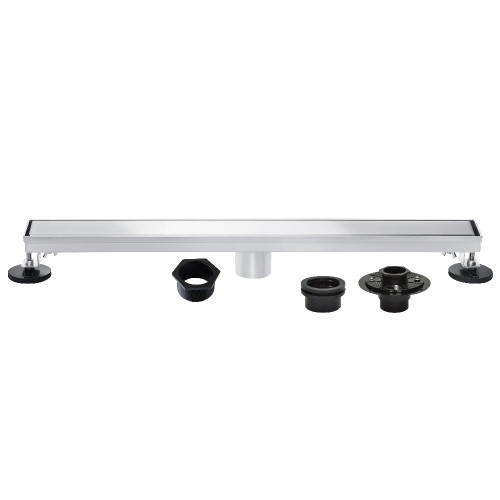 Kingston Brass Watercourse 32" Stainless Steel Linear Shower Drain with Reversible Tile Insert and Flat Grate, Drain with Base Flange and Hair Strainer, Polished Chrome - BSFK3221