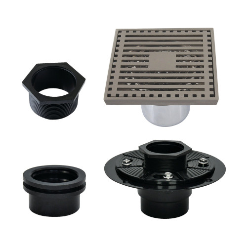 Kingston Brass Watercourse 4" Brass Square Grid Shower Drain with Flange, Brushed Nickel - BSFK4464BN