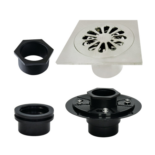 Kingston Brass Watercourse 4" Brass Square Grid Shower Drain with Flange, Polished Nickel - BSFK4161PN