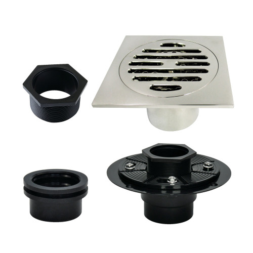 Kingston Brass Watercourse 4" Brass Square Grid Shower Drain with Flange, Polished Nickel - BSFK4262PN