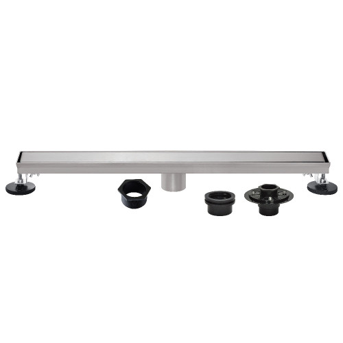 Kingston Brass Watercourse 28" Stainless Steel Linear Shower Drain with Reversible Tile Insert and Flat Grate, Drain with Base Flange and Hair Strainer, Brushed Nickel - BSFK2828