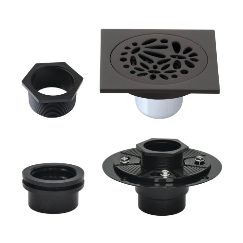 Kingston Brass Watercourse 4" Brass Square Grid Shower Drain with Flange, Oil Rubbed Bronze - BSFK6360ORB
