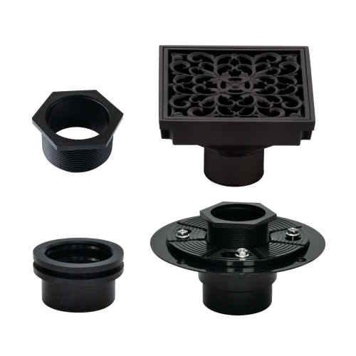 Kingston Brass Watercourse 4" Brass Square Grid Shower Drain with Flange, Oil Rubbed Bronze - BSFK9771ORB