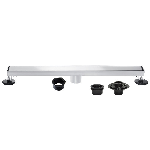 Kingston Brass Watercourse 48" Stainless Steel Linear Shower Drain with Reversible Tile Insert and Flat Grate, Drain with Base Flange and Hair Strainer, Polished Chrome - BSFK4821