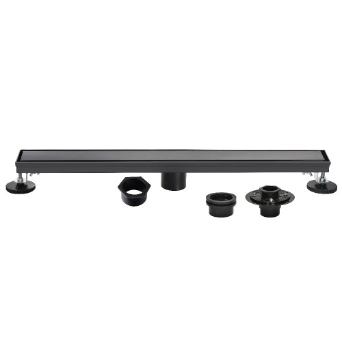 Kingston Brass Watercourse 48" Stainless Steel Linear Shower Drain with Reversible Tile Insert and Flat Grate, Drain with Base Flange and Hair Strainer, Matte Black - BSFK4820