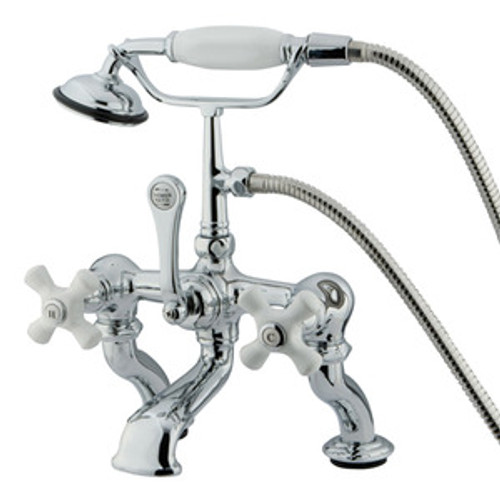 Kingston Brass Adjustable 3-3/8" - 10" Center Deck Mount Clawfoot Tub Filler Faucet with Hand Shower - Polished Chrome CC418T1