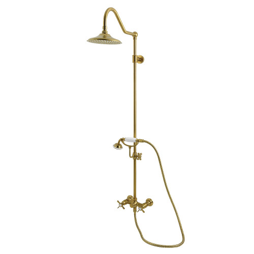 Kingston Brass Essex Wall Mount Rain Drop Shower System with Hand Shower, Brushed Brass - CCK3667BEX