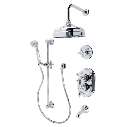 Kingston Brass Restoration Thermostatic Tub and Shower Faucet with Handshower, Polished Chrome - KSK36310AX
