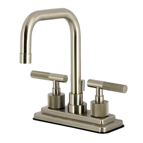 Kingston Brass Convergent Knurled Double-Handle 4" Centerset Bathroom Faucet with Brass Pop-Up, Brushed Nickel - KS6648KNL