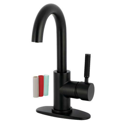 Kingston Brass Kaiser One-Handle Single-Hole Bathroom Faucet with Deck Plate and Push Pop-Up Drain, Matte Black - LS8430DKL