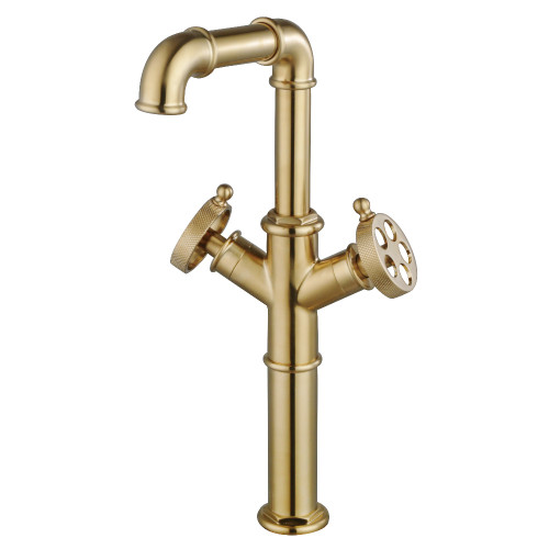 Kingston Brass Wendell Double-Handle Vessel Faucet with Knurled Handle, Brushed Brass - LS6603RKZ
