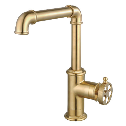 Kingston Brass Wendell Single-Handle Kitchen Faucet with Knurled Handle, Brushed Brass - LS6203RKZ
