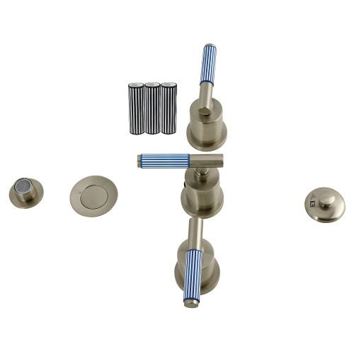 Kingston Brass Verona Three-Handle Bidet Faucet with Knurled Handle and Brass Pop-Up, Brushed Nickel - KB6328KPS