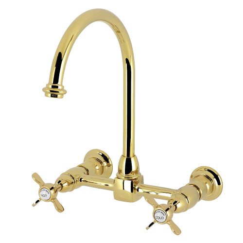 Kingston Brass Essex Two-Handle Wall Mount Bridge Kitchen Faucet, Polished Brass - KS1292BEX