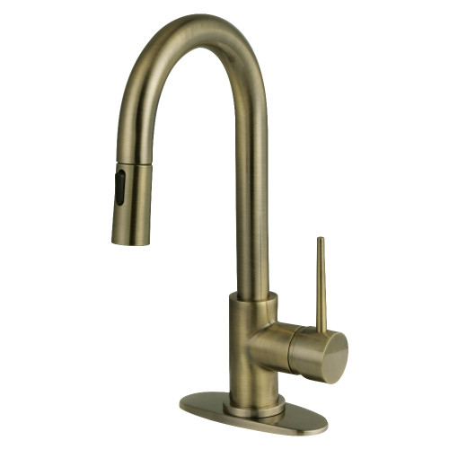 Kingston Brass New York Single-Handle Pull Down Sprayer Bar Faucet, Antique Brass - LS246NYLAB