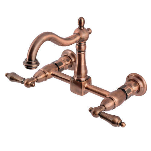 Kingston Brass Heritage Two-Handle Wall Mount Bridge Kitchen Faucet, Antique Copper - KS126ALAC