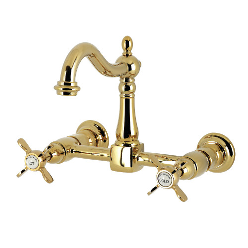 Kingston Brass Essex Two-Handle Wall Mount Bridge Kitchen Faucet, Polished Brass - KS1262BEX